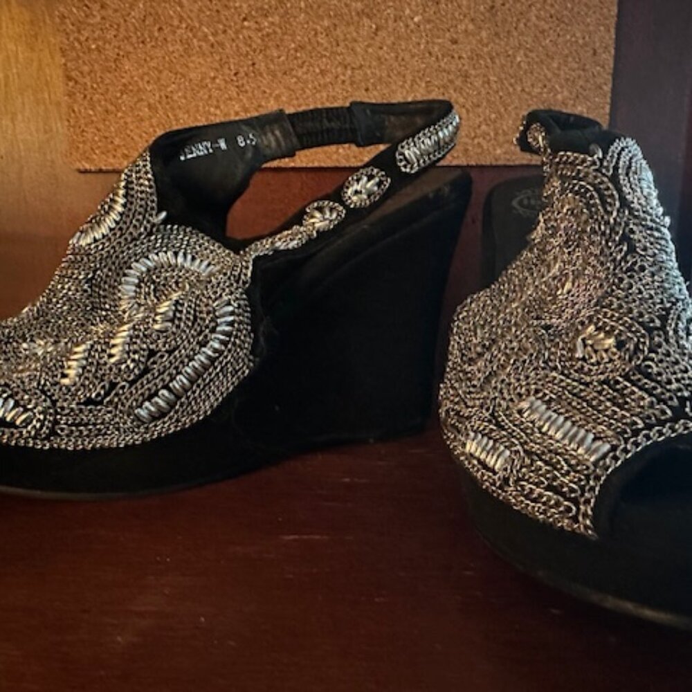 Black Embellished Wedges Never Worn